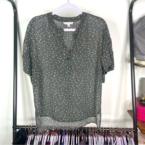 Cabi Black Sheer Textured Polka Dot Boxy Fit Oversized Popover Top - Picture 1 of 8